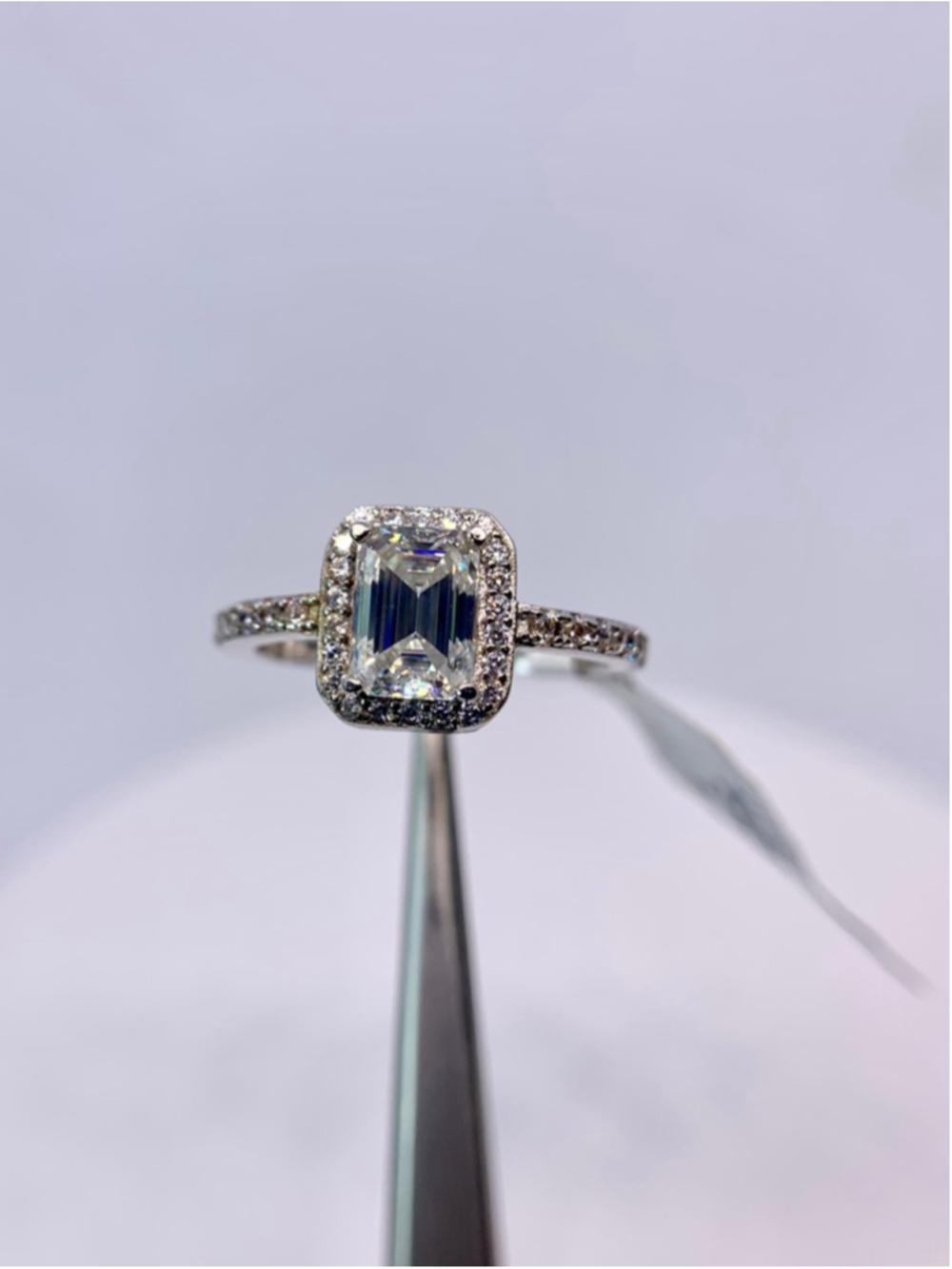 Emerald Cut Halo Moissanite Ring 925 Silver GRA 1 Ct - Picture 8 of 14